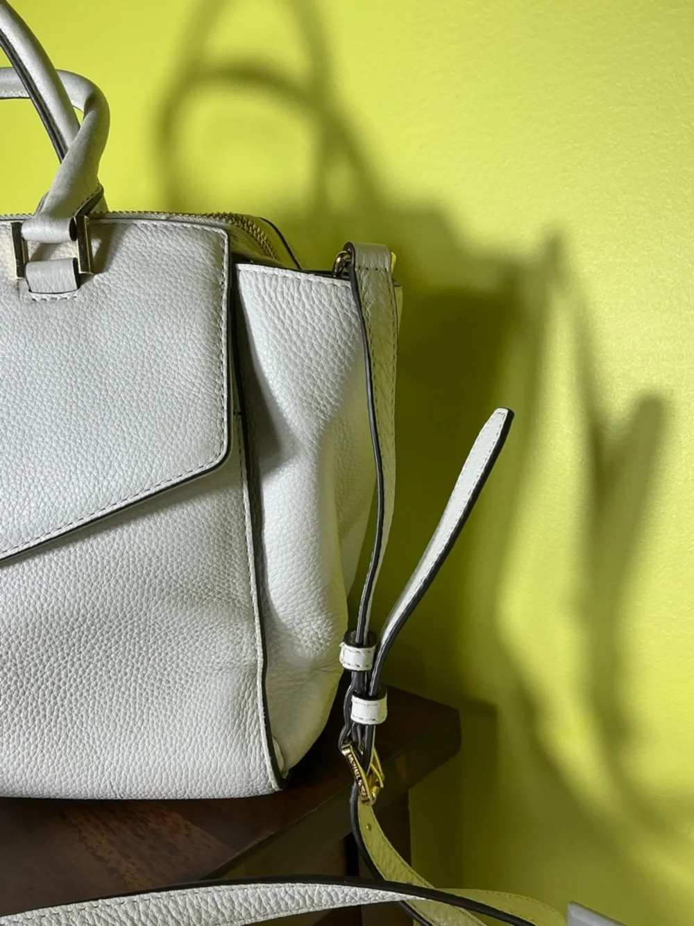 Michael Kors White Leather Satchel with Gold MK Medallion